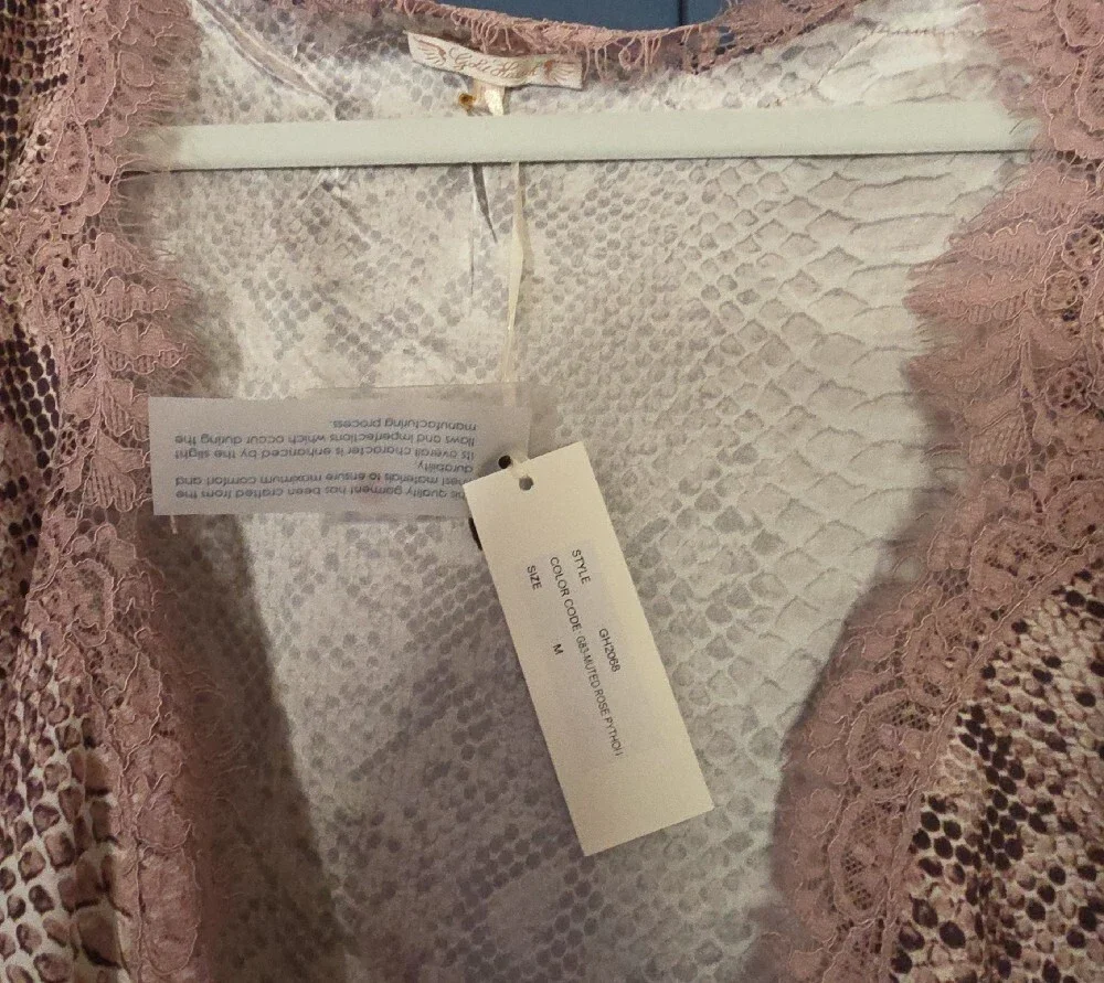 SILK Snake-Print Lace-Trim Open Cardigan in Blush Pink